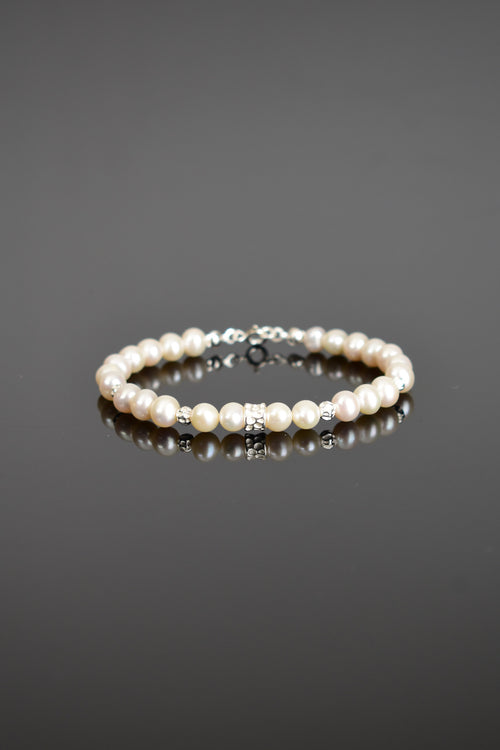 İnci Doğal Taş Gümüş Kapama Tasarım Bileklik