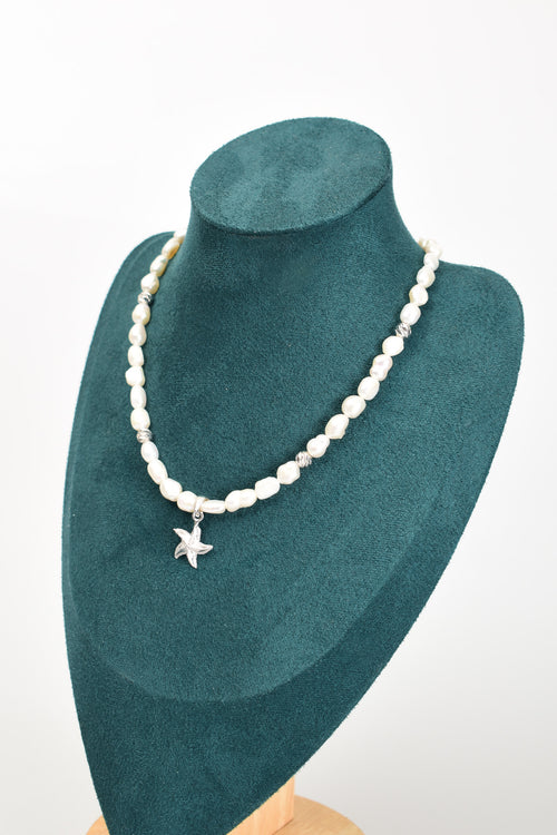 İnci Doğal Taş Gümüş Kolye