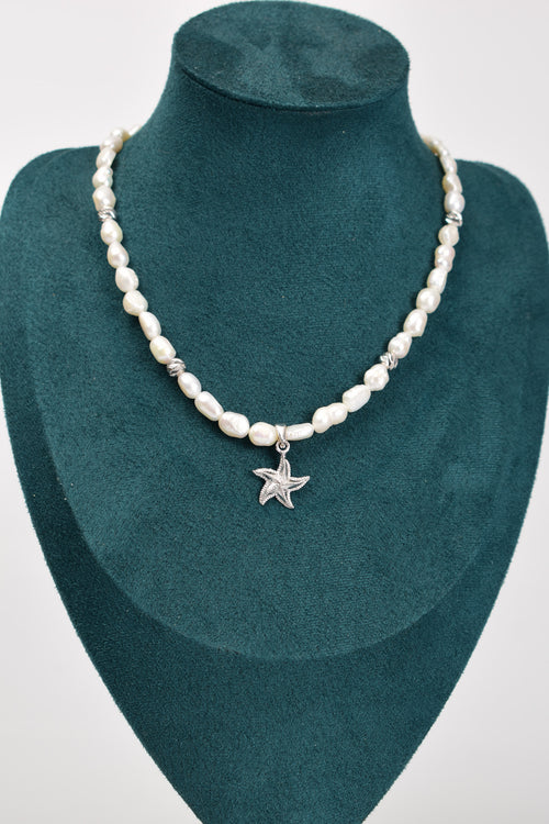 İnci Doğal Taş Gümüş Kolye