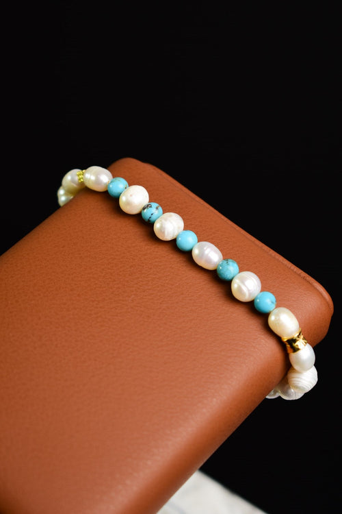 Pearl - Firuze Turquoise Natural Stone Gold Plated Silver Bracelet Unisex