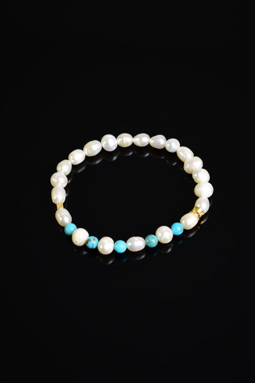 Pearl - Firuze Turquoise Natural Stone Gold Plated Silver Bracelet Unisex