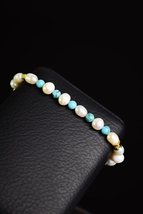 Pearl - Firuze Turquoise Natural Stone Gold Plated Silver Bracelet Unisex