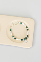Pearl - Malachite Natural Stone Silver Closure Bracelet