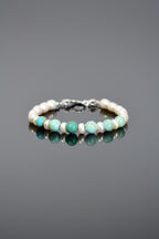 İnci - Turkuaz Firuze Doğal Taş Gümüş Kapama Bileklik