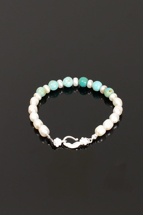 İnci - Turkuaz Firuze Doğal Taş Gümüş Kapama Bileklik