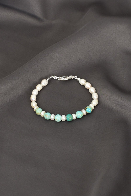 İnci - Turkuaz Firuze Doğal Taş Gümüş Kapama Bileklik