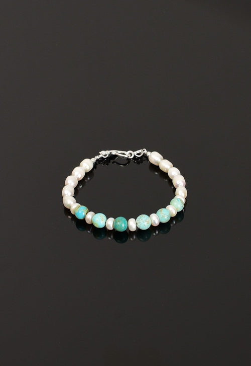 İnci - Turkuaz Firuze Doğal Taş Gümüş Kapama Bileklik