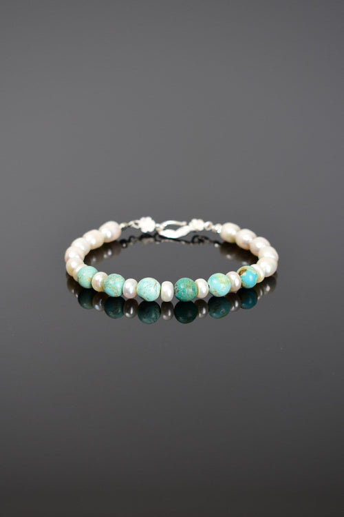 İnci - Turkuaz Firuze Doğal Taş Gümüş Kapama Bileklik