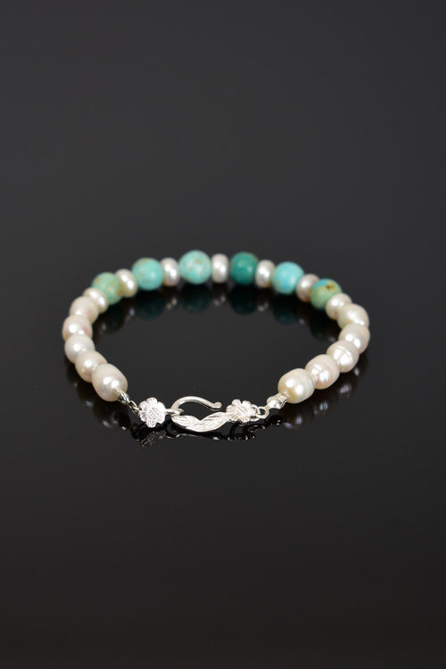 İnci - Turkuaz Firuze Doğal Taş Gümüş Kapama Bileklik