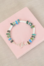 İnci -Turkuaz Firuze Doğal Taş Gümüş Kapama Bileklik