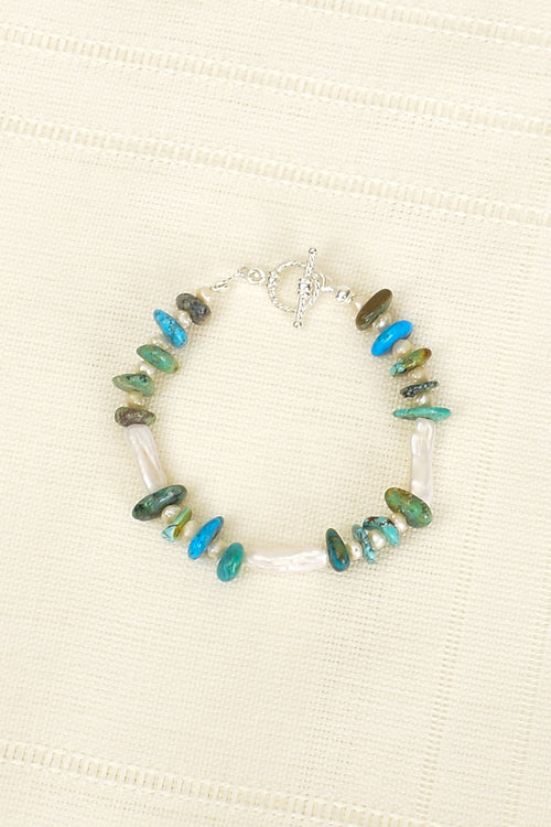 İnci -Turkuaz Firuze Doğal Taş Gümüş Kapama Bileklik