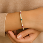 İnci - Yakut - Firuze Doğal Taş Gümüş Kapama Bileklik