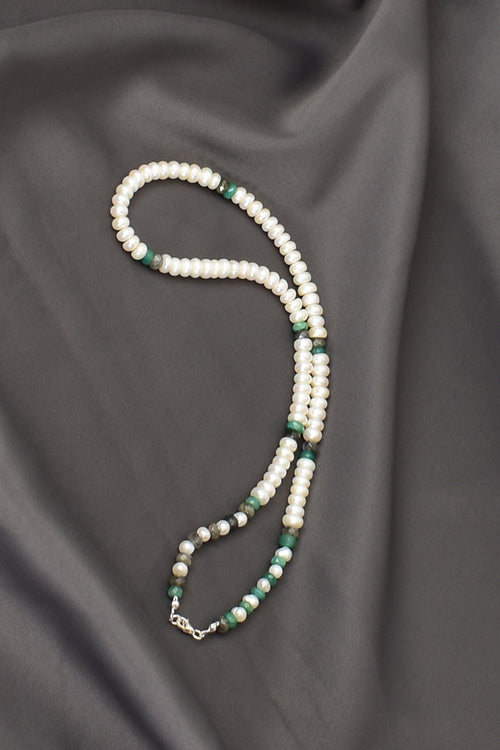 İnci - Zümrüt - Labradorit Doğal Taş Kolye