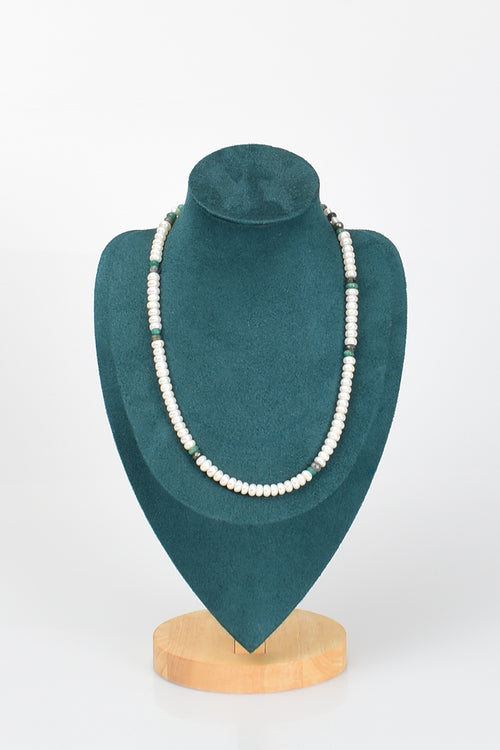 İnci - Zümrüt - Labradorit Doğal Taş Kolye