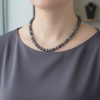 İyolit 8 mm Düğümlü Doğal Taş Kolye