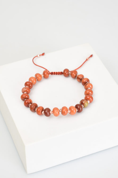 Jasper Doğal Taş Makrome Örme Bileklik Rondel Kesim