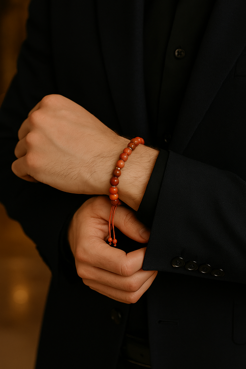 Jasper Doğal Taş Makrome Örme Bileklik Rondel Kesim