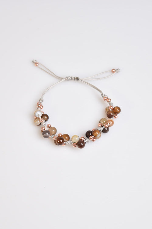 Kahve Göz Akik Üçlü Makrome Özel Tasarım Bileklik 6 mm