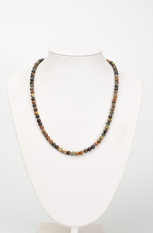 Kahverengi Firuze Doğal Taş Gümüş Aparatlı Tasarım Kolye