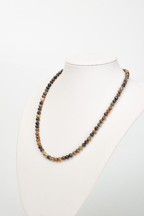 Kahverengi Firuze Doğal Taş Gümüş Aparatlı Tasarım Kolye