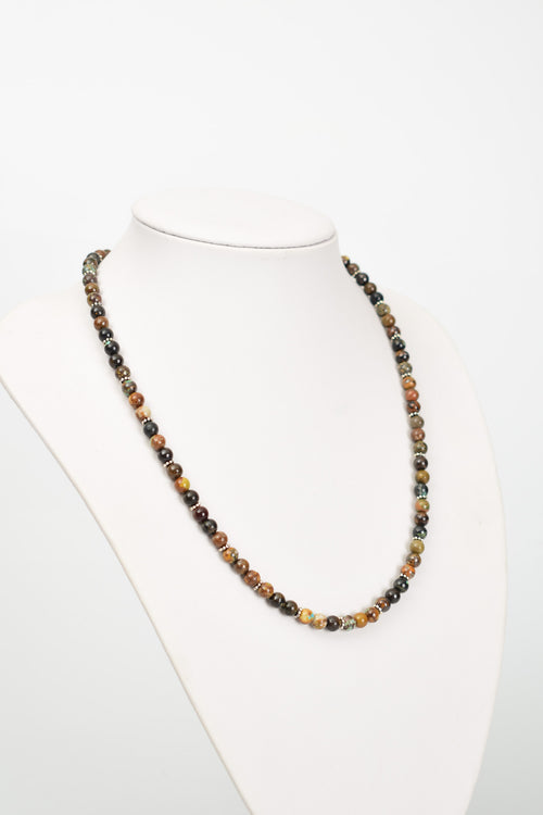 Kahverengi Firuze Doğal Taş Gümüş Aparatlı Tasarım Kolye