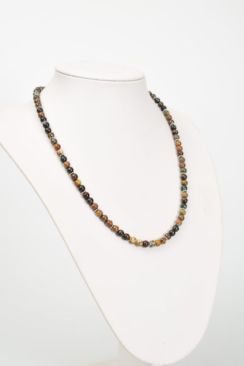 Kahverengi Firuze Doğal Taş Gümüş Aparatlı Tasarım Kolye