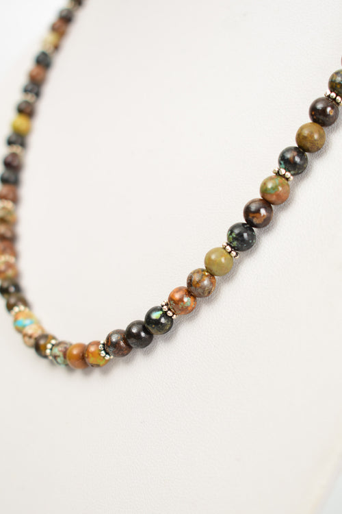 Kahverengi Firuze Doğal Taş Gümüş Aparatlı Tasarım Kolye