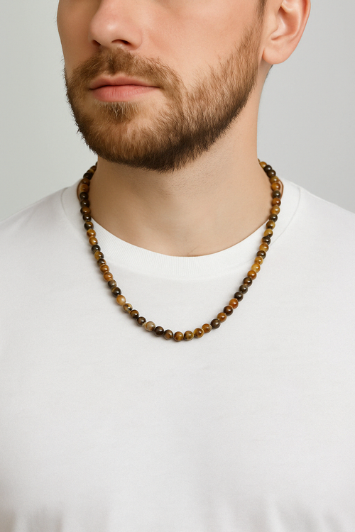 Kahverengi Firuze Doğal Taş Gümüş Aparatlı Tasarım Kolye