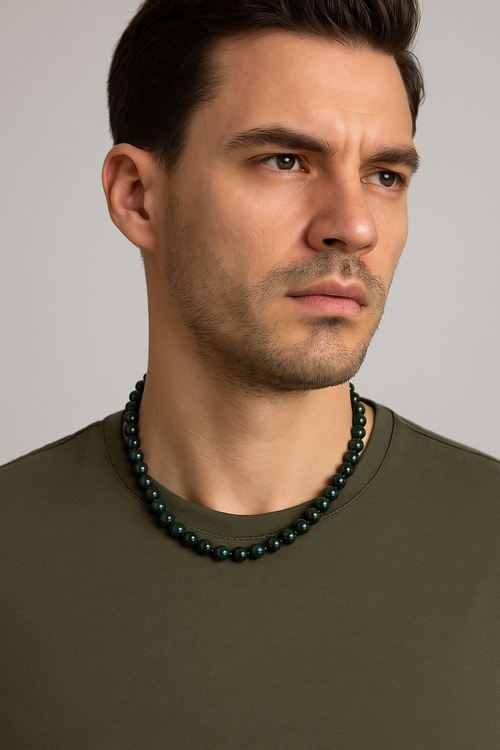 Kan Taşı 8 mm Düğümlü Doğal Taş Kolye