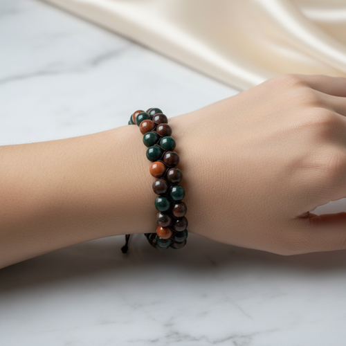 Kan Taşı 8mm Çift Sıra Makrome Doğal Taş Bileklik