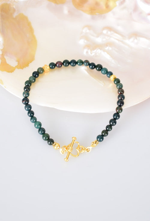 Kan Taşı Doğal Taş 925 Ayar Gümüş Kapama Bileklik - Ayışığı Koleksiyonu