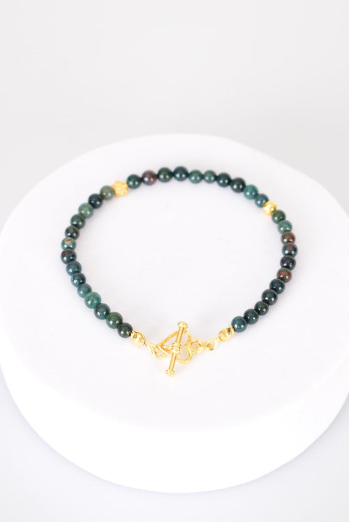 Kan Taşı Doğal Taş 925 Ayar Gümüş Kapama Bileklik - Ayışığı Koleksiyonu