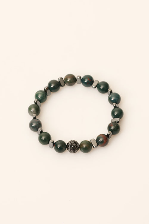 Kan Taşı - Hematit 10 mm Doğal Taş Zirkon Aparatlı Bileklik