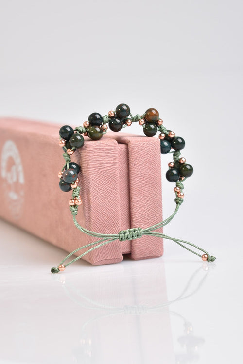 Kan Taşı Üçlü Makrome Özel Tasarım Bileklik 6 mm