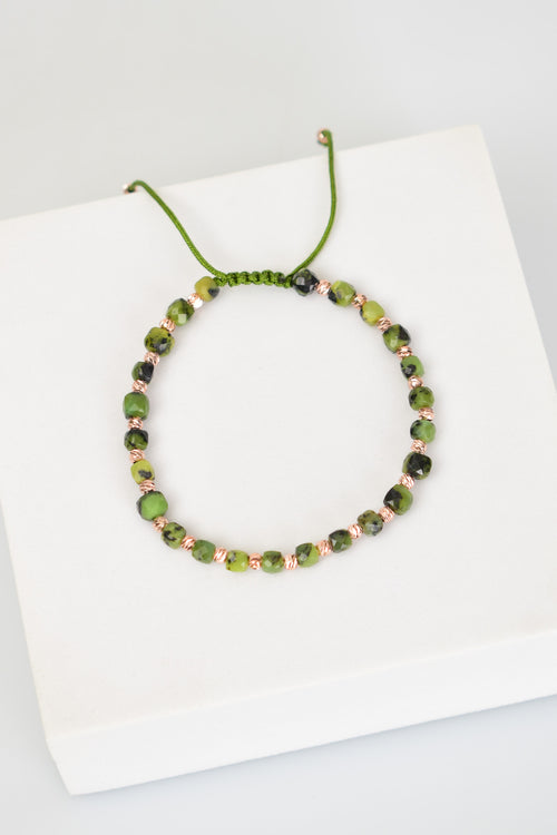 Kanada Yeşim Doğal Taş Makrome Örme Bileklik Fasetli Küp Kesim