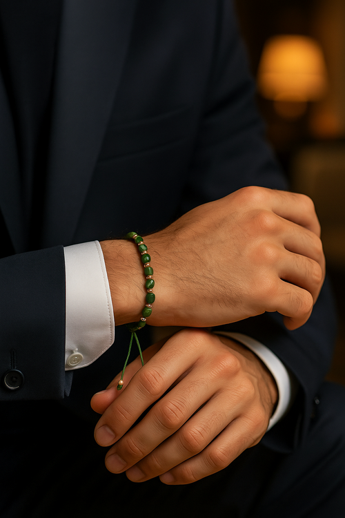 Kanada Yeşim Doğal Taş Makrome Örme Bileklik Fasetli Küp Kesim