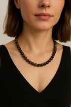 Kaplan Gözü 8 mm Dizi Doğal Taş Kolye