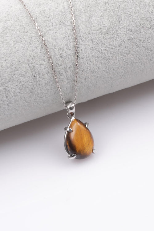 Kaplan Gözü Doğal Taş 925 Ayar Gümüş Kolye