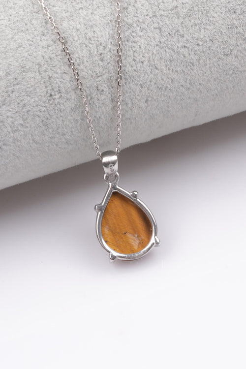 Kaplan Gözü Doğal Taş 925 Ayar Gümüş Kolye