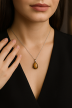 Kaplan Gözü Doğal Taş 925 Ayar Gümüş Kolye