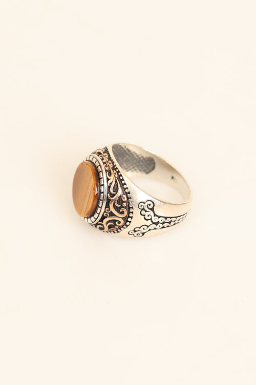 Kaplan Gözü Doğal Taş 925 Ayar Gümüş Yüzük