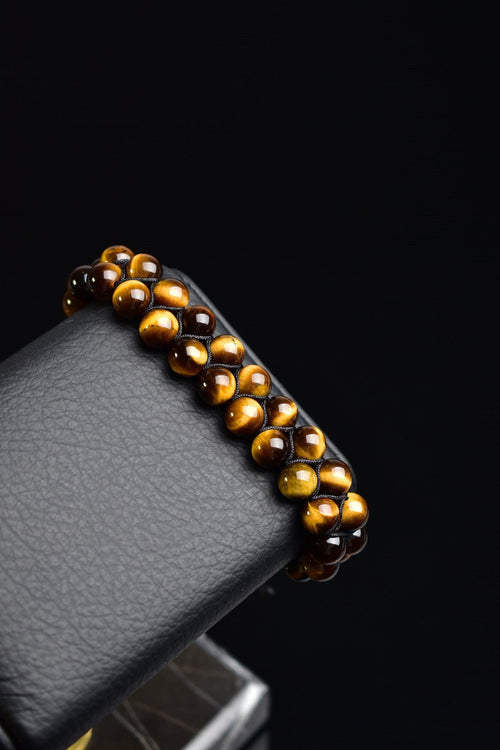 Kaplan Gözü Doğal Taş Çift Sıra Makrome Bileklik 8 mm