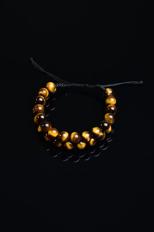 Kaplan Gözü Doğal Taş Çift Sıra Makrome Bileklik 8 mm