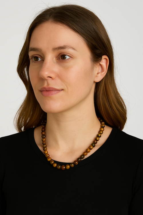 Kaplan Gözü Doğal Taş Dizi Kolye 8 mm