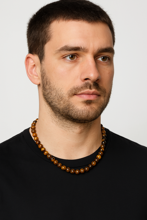 Kaplan Gözü Doğal Taş Dizi Kolye 8 mm