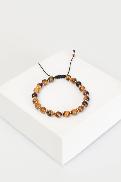 Kaplan Gözü Doğal Taş Makrome Örme Bileklik Küre Kesim