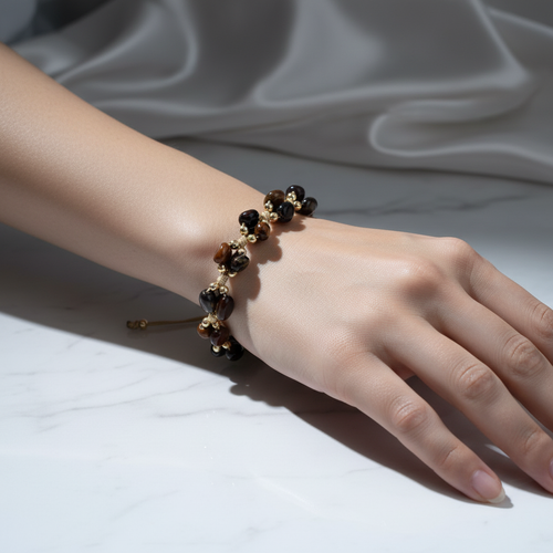 Tiger Eye Natural Stone Triple Macrame Special Design Bracelet