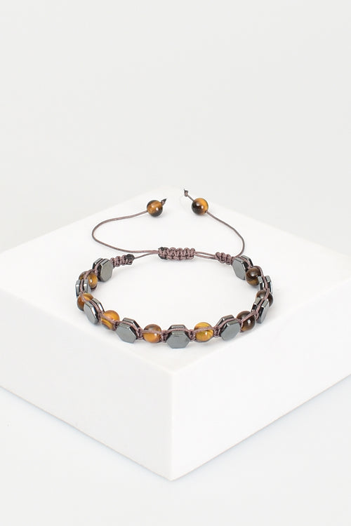 Tiger Eye - Hematite Natural Stone Macrame Bracelet