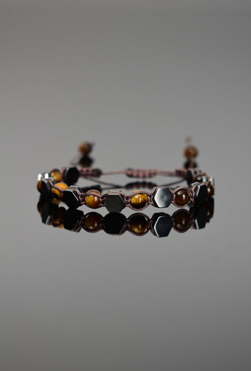 Tiger Eye - Hematite Natural Stone Macrame Bracelet