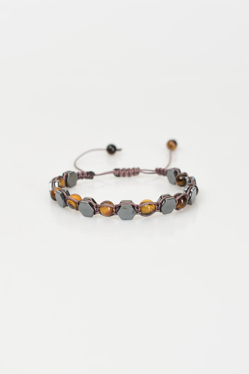 Tiger Eye - Hematite Natural Stone Macrame Bracelet